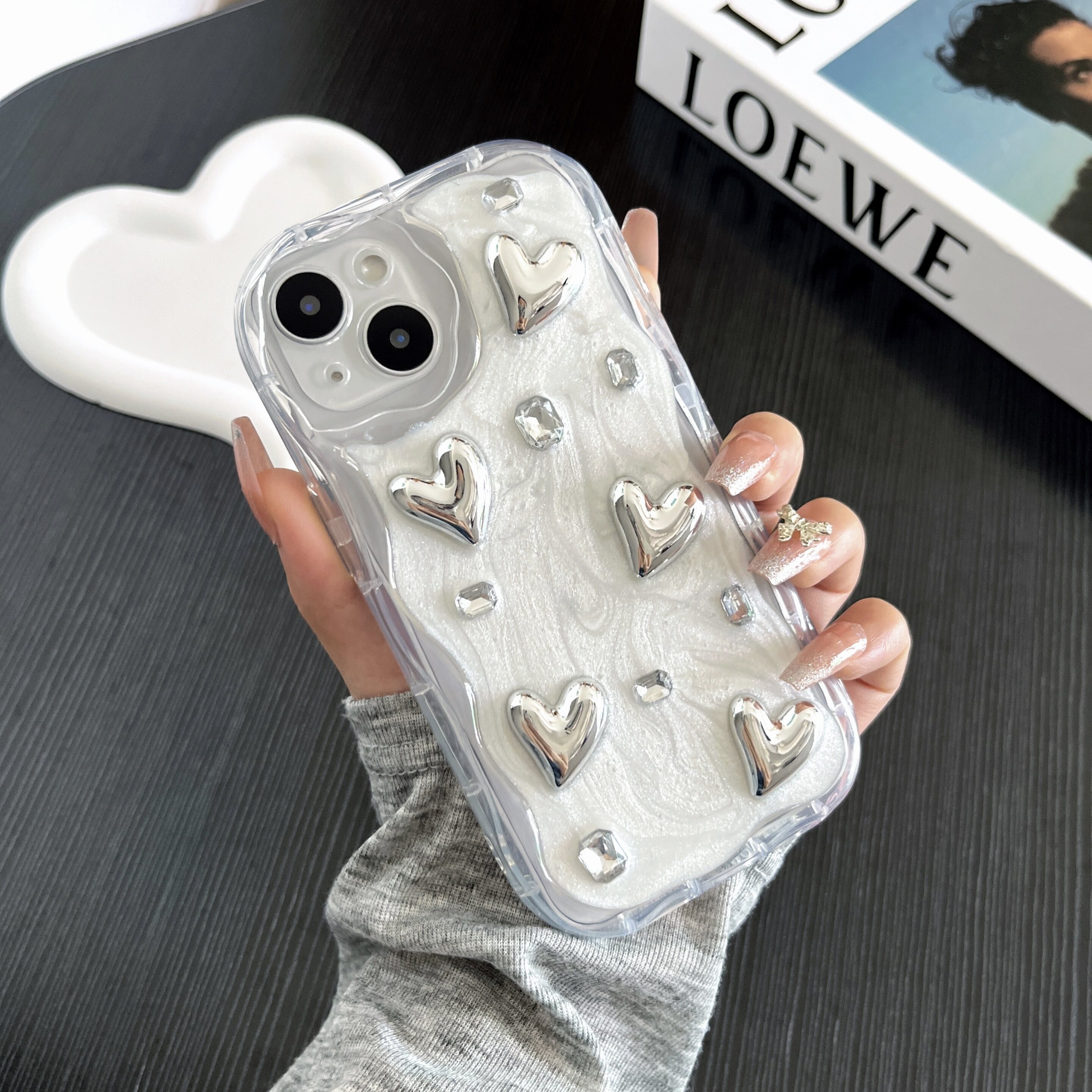 高級セメントグレー・ミラーフィニッシュ・ウォーターダイヤモンド・iPhone14ProMaxケース・13・15新作・12・おしゃれ|undefined
