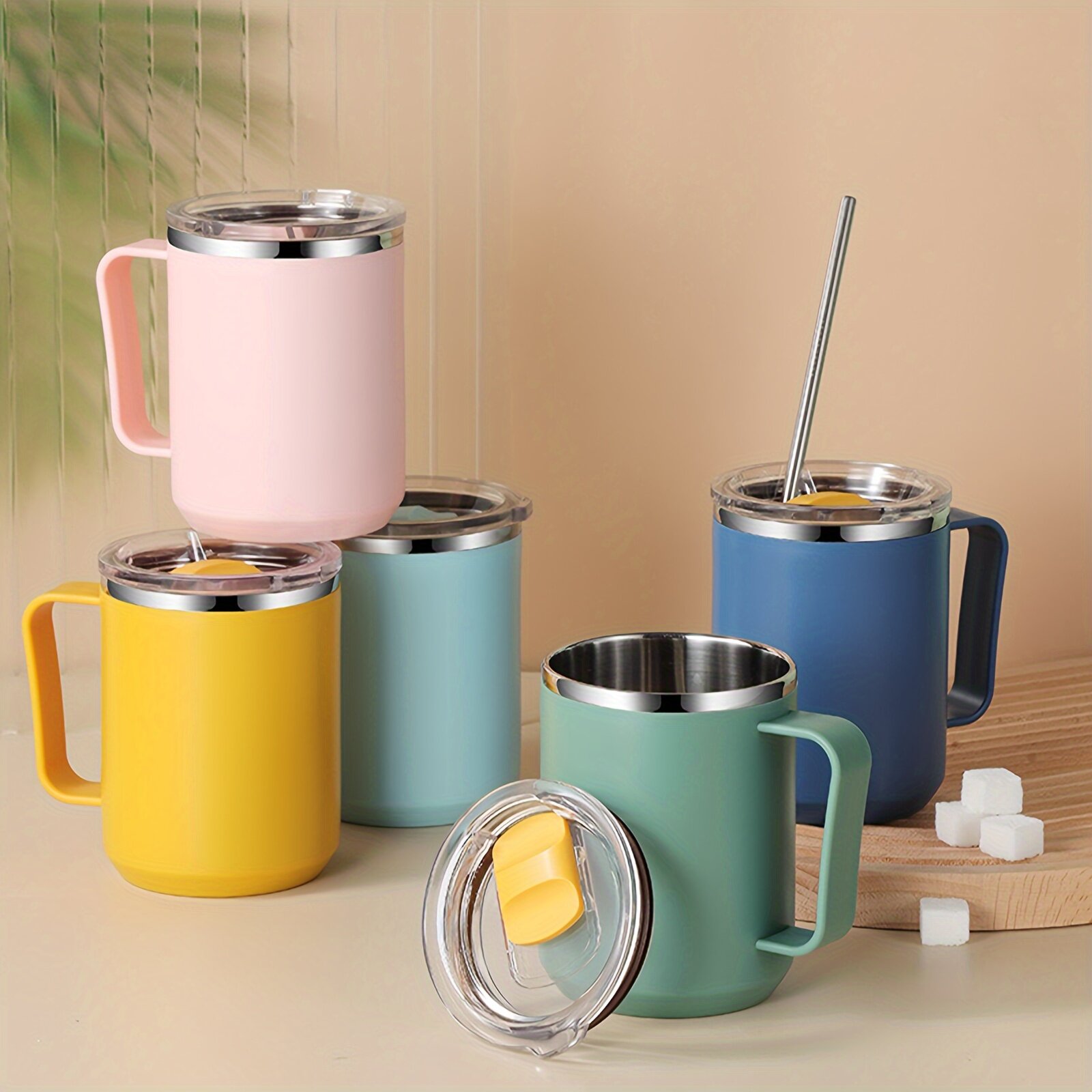 450mlコーヒーマグ｜アウトドア用品・キャップ用品・ハンドルと蓋付き・304ステンレス鋼ウォーターボトル・携帯に便利|undefined