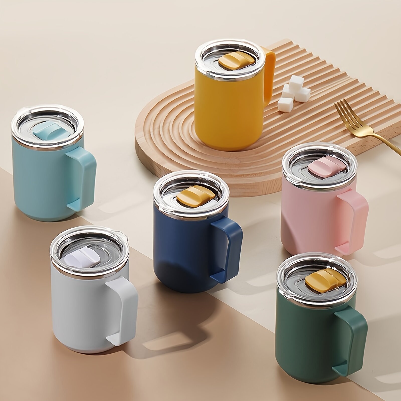 450mlコーヒーマグ｜アウトドア用品・キャップ用品・ハンドルと蓋付き・304ステンレス鋼ウォーターボトル・携帯に便利|undefined