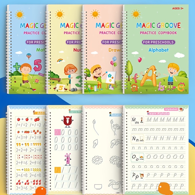 【書道練習】子供用 コピーブック｜4つの本＋1つのペン＋6個の入れ替え＋1つのペングリップ・子供練習 本・魔法の言葉 本・早期教育|undefined