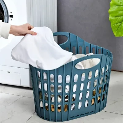 折りたたみ式洗濯かご｜プラスチック製・持ち手付き・壁掛け可能・浴室用・衣類収納かご・汚れた衣類入れ