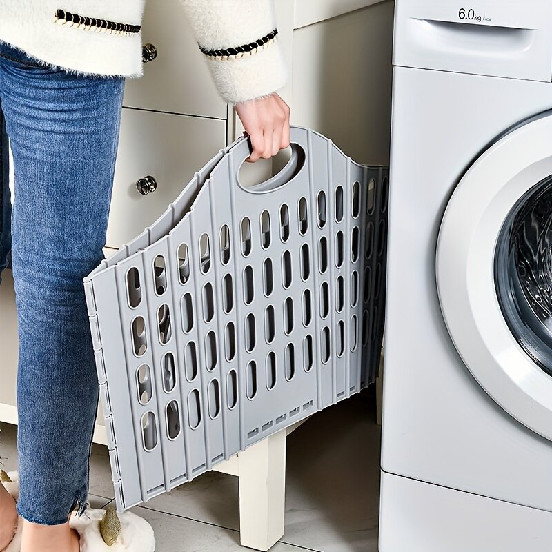 折りたたみ式洗濯かご｜プラスチック製・持ち手付き・壁掛け可能・浴室用・衣類収納かご・汚れた衣類入れ|undefined