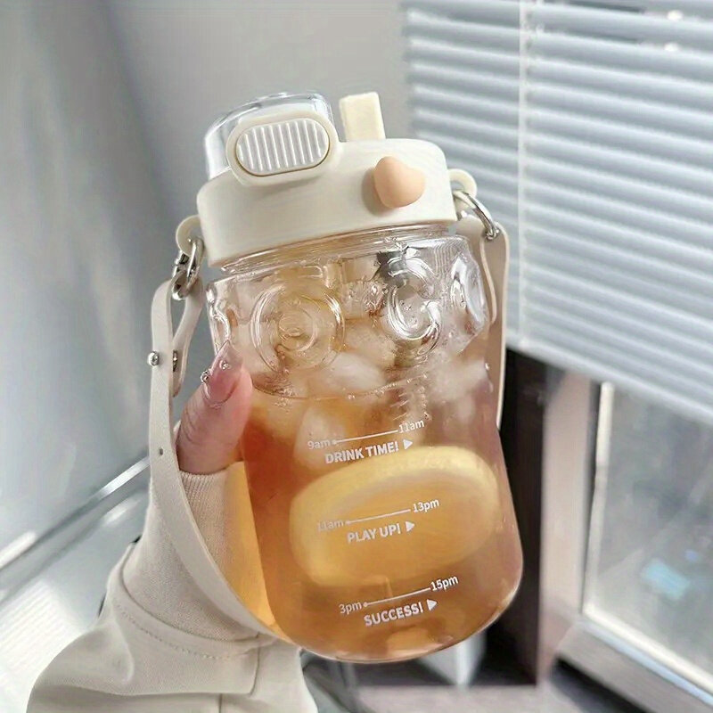 1pc 850mlストロー水筒｜アウトドア用品・大容量プラスチック水筒・ダブルドリンクカップ・ストレーナー付き・シンプルなデザイン|undefined