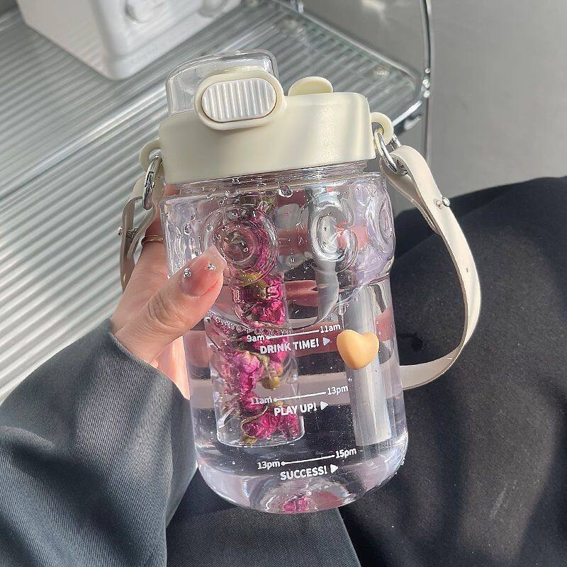 1pc 850mlストロー水筒｜アウトドア用品・大容量プラスチック水筒・ダブルドリンクカップ・ストレーナー付き・シンプルなデザイン|undefined