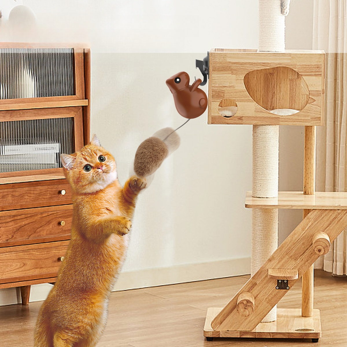 猫おもちゃ電動栗鼠｜しっぽ2本入り・吸盤付き・しっぽが自動伸縮・リスUSB充電式・自動おもちゃ・癒し・ストレス解消・一人遊び・留守番|undefined