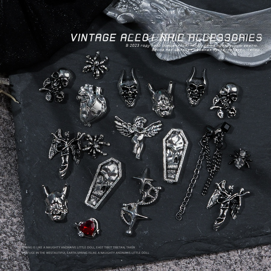 【10個】ネイルパーツ｜レトロ風・天使・アクセサリー・蜘蛛・ダーク・ネイルチップ用品・蝶々・渋谷ネイル|undefined