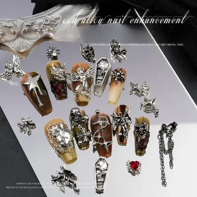 【10個】ネイルパーツ｜レトロ風・天使・アクセサリー・蜘蛛・ダーク・ネイルチップ用品・蝶々・渋谷ネイル