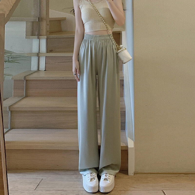 アイスシルクワイドパンツ |ロングズボン・冷感生地・ボトム・レディースファッション・シンプル・カジュアル・薄手・ハイウエスト・万能アイテム・夏服・服|undefined