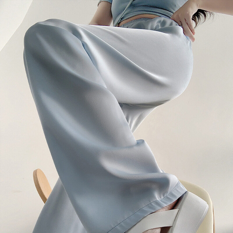 アイスシルクワイドパンツ |ロングズボン・冷感生地・ボトム・レディースファッション・シンプル・カジュアル・薄手・ハイウエスト・万能アイテム・夏服・服|undefined