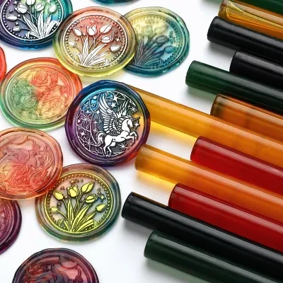 OHAYO 半透明ワックススティック｜グルーガン用・直径約1.1cm・カラフル・10本入りセット・封蝋・手紙・封印・封筒・スタンプ・招待状