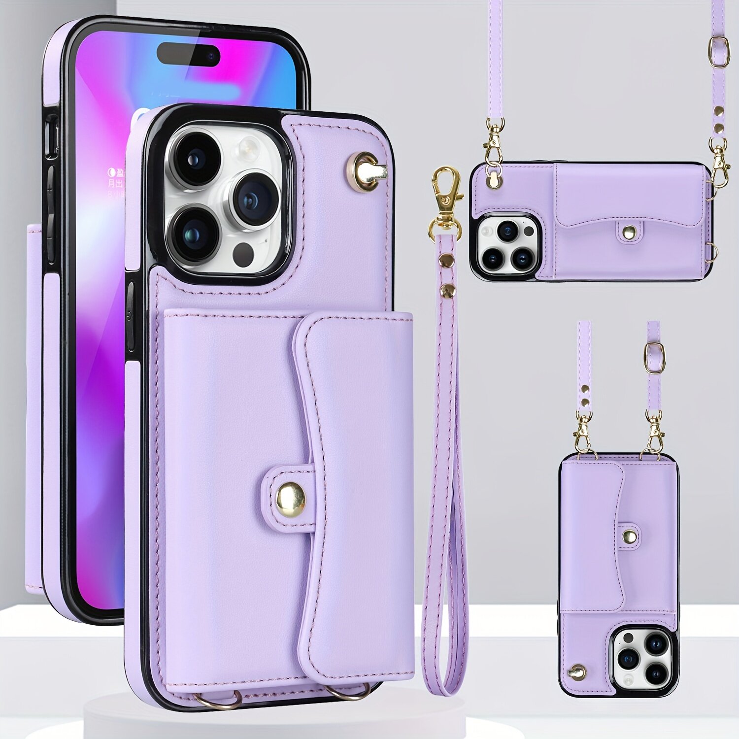 多機能レザーケース IPhone 14 13 12 11 プロマックス 14 プラス 12/13 ミニ X XR Xs プラスロングストラップ付き保護カバー|undefined