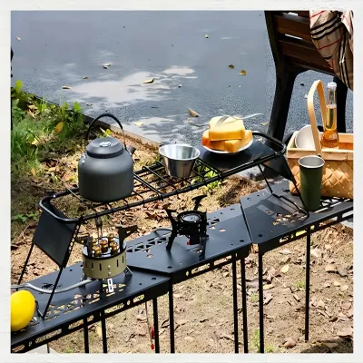 1台 キャンプ用テーブル｜アウトドア用品・高級感・折りたたみ式・鋼板・メッシュテーブル