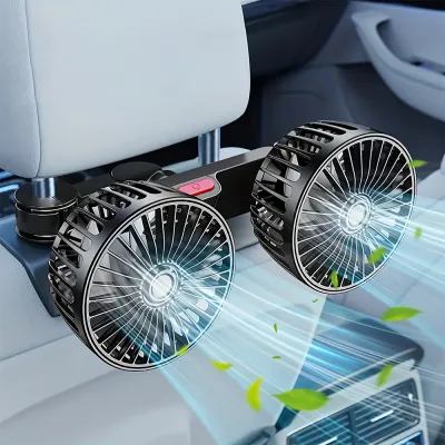 カーファン｜カー用品・カースモールエアコン・ダブル・強力な風・360度回転・ベース固定クリップ取り付け方法・車両用家庭用