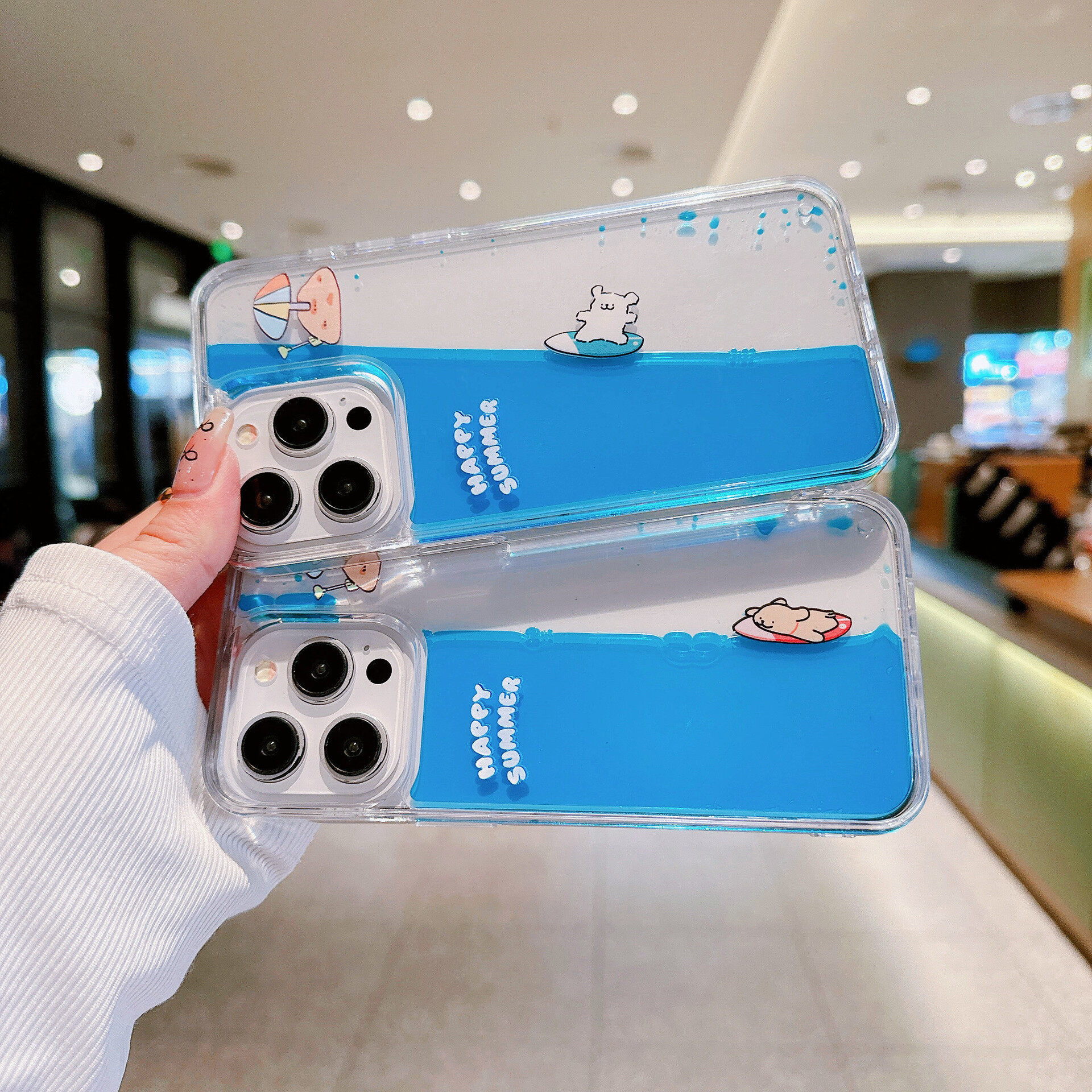 サーフィン犬iPhone15Proケース・透明流砂・夏らしい・清新・可愛い|undefined