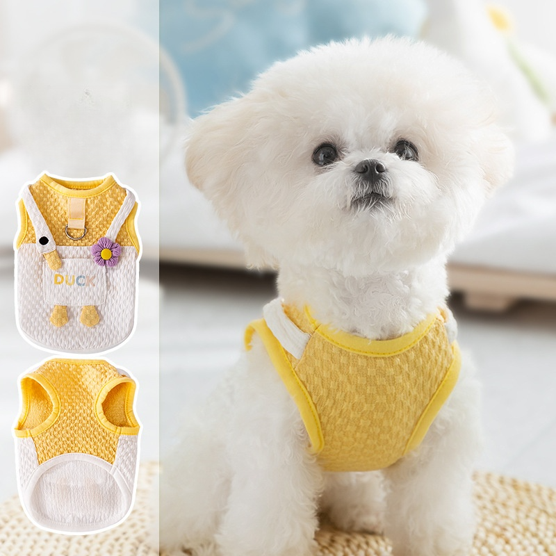 ペット服｜ガチョウモチーフ・Dカン付き・リード可能・可愛いポケット・通気性良い・小型犬・猫・春・夏|undefined