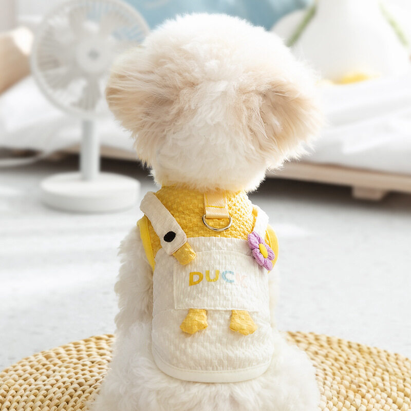 ペット服｜ガチョウモチーフ・Dカン付き・リード可能・可愛いポケット・通気性良い・小型犬・猫・春・夏|undefined