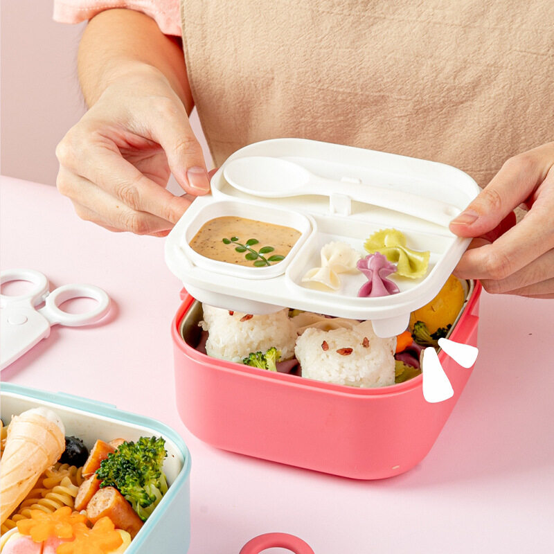 二段式弁当箱｜ランチボックス・仕切付・食洗機/電子レンジ対応・おしゃれ・かわいい・男女兼用・子供用・小学生・キッチンバサミ付き・持ち手|undefined