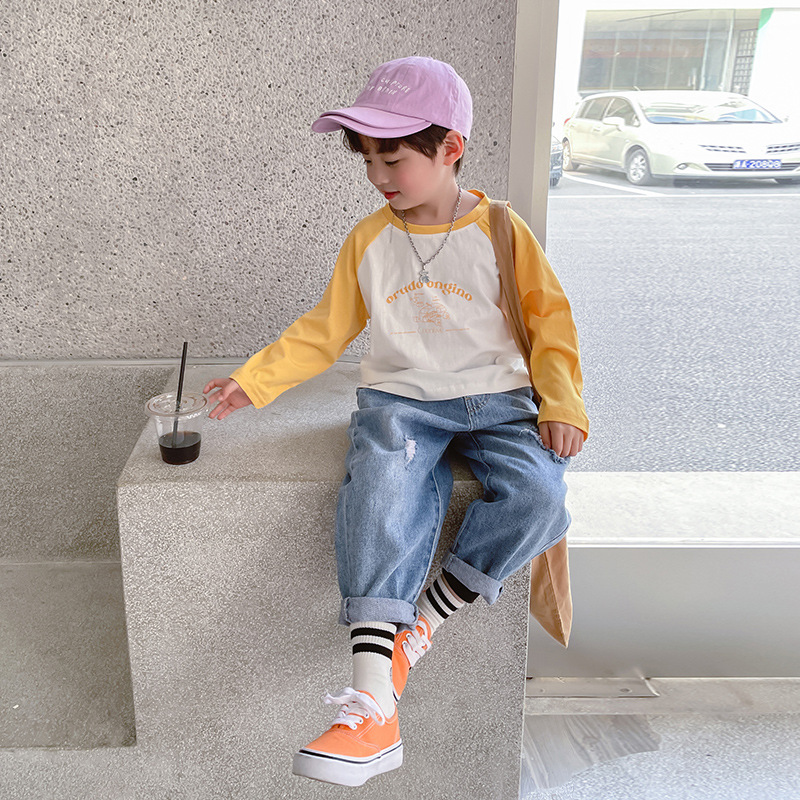 シャツ｜男の子用・春の長袖Tシャツ・子供服・純綿・コントラスト色・韓国風・カジュアル・ベーシック|undefined