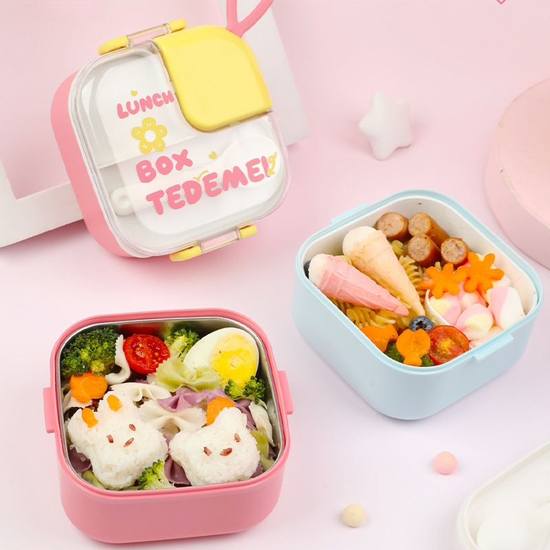 二段式弁当箱｜ランチボックス・仕切付・食洗機/電子レンジ対応・おしゃれ・かわいい・男女兼用・子供用・小学生・キッチンバサミ付き・持ち手|undefined