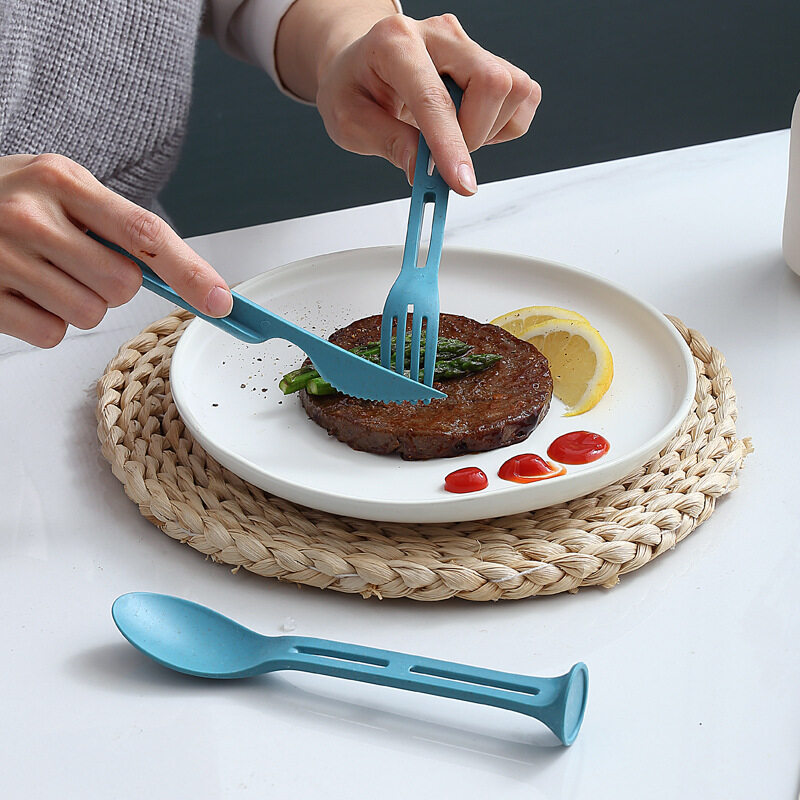 カトラリーセット｜麦わら製・フォーク・スプーン・ナイフ・3点セット コンビセット・携帯食器セット・学生・大人用・食器セット・ランチ・通勤 ・洋食|undefined