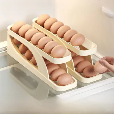 スライド式卵収納ボックス｜冷蔵庫・二層式・滑り台デザイン・自動的卵転がし・キッチンカウンター・落下防止
