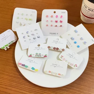 ピアス｜カラフル・925シルバー・女性用・ピアスセット・韓国風・個性的・甘い・学生向け・耳飾り集め・カワイイ・ファッション・人気