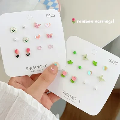ピアス｜チューリップ・春夏・可愛い・銀ピアス・日常・優しい・蝶々・甘い・レディース・ファッション・一週分・セット・ハイセンス・オシャレ