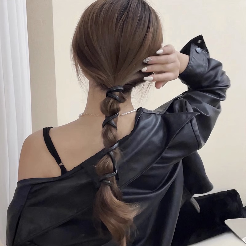 ワイヤーポニー｜レザーヘアバンド・女性用・ポニーテール・ヘアゴム・ヘアアクセサリー・ヘアワイヤー・リボン・ポニー・まとめ髪・シンプル・大人カジュアル・巻き付け|undefined