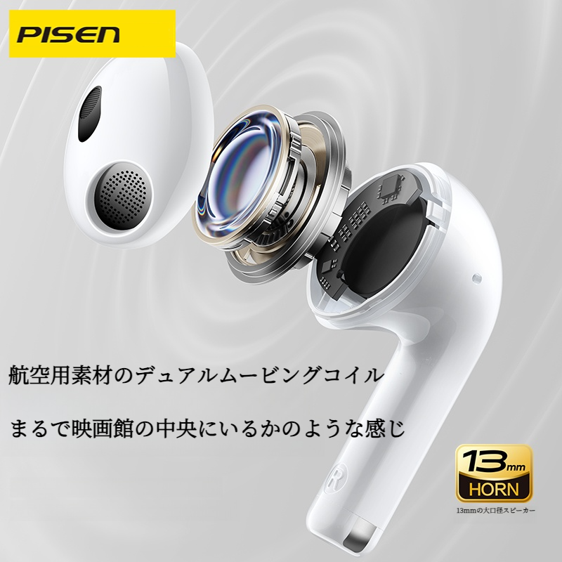 Pisen新作・P1 plusワイヤレスイヤホン｜半インイヤ・Bluetooth・長時間持続可能・低遅延・ノイズキャンセリング・高音質|undefined