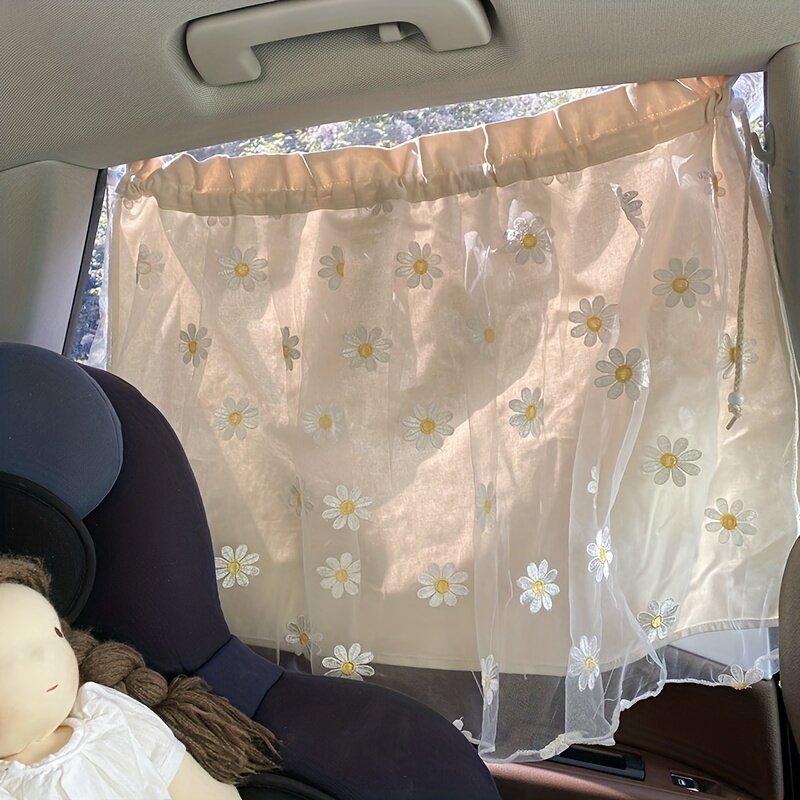 車用遮光カーテン｜デイジー二層サンシェード・車・窓カーテン、吸盤タイプユニバーサル小型フレッシュ断熱レース遮断カーテン|undefined