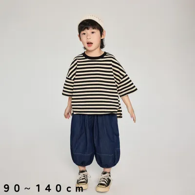 子供服｜新作・夏・男の子・Tシャツ・韓国風・ストライプ柄・ゆったり・薄手・半袖
