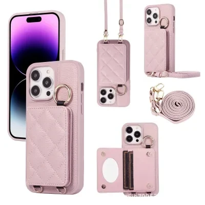 アイフォーンケース｜IPHONE多シリーズに適用・斜めかけ・指輪・メイクミラー・カード収納・落下防止・耐衝撃