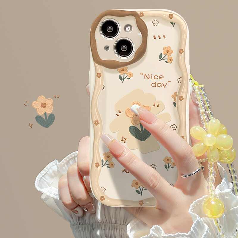 iphone用スマホケース｜透明シリコン・iphone対応・ストラップ付き・黄色い花・チェーン・12/13mini・柔らかい|undefined