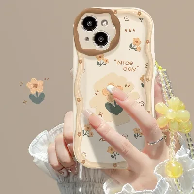 iphone用スマホケース｜透明シリコン・iphone対応・ストラップ付き・黄色い花・チェーン・12/13mini・柔らかい