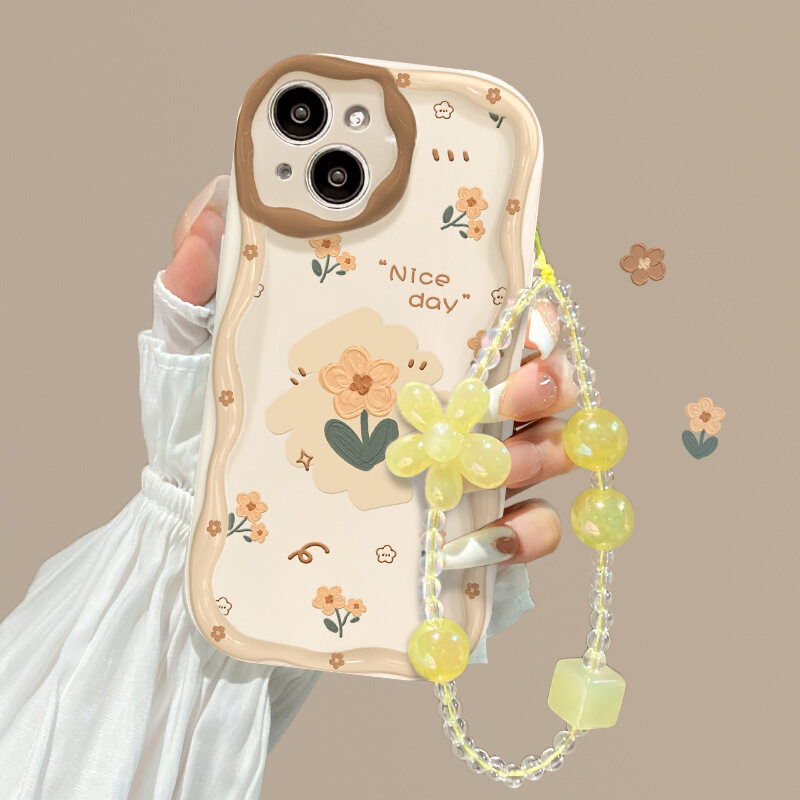 iphone用スマホケース｜透明シリコン・iphone対応・ストラップ付き・黄色い花・チェーン・12/13mini・柔らかい|undefined