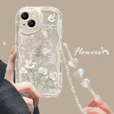 iPhone用スマホケース｜透明シリコン製・iPhone14/13promax対応・花柄・ハンドストラップ付・11/12/xr対応・透明