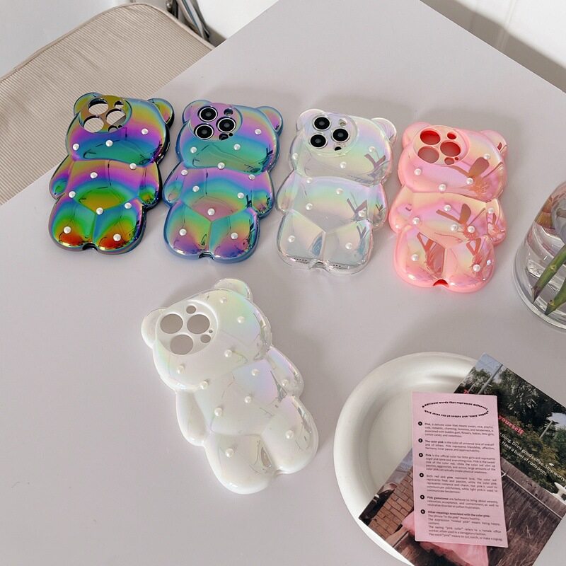 かわいいiPhone用スマホケース｜パール・くま・iPhone15promax対応・13pro・3D・14/11全面保護ケース・個性的・立体的・可愛い|undefined