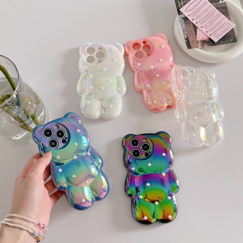 かわいいiPhone用スマホケース｜パール・くま・iPhone15promax対応・13pro・3D・14/11全面保護ケース・個性的・立体的・可愛い|undefined