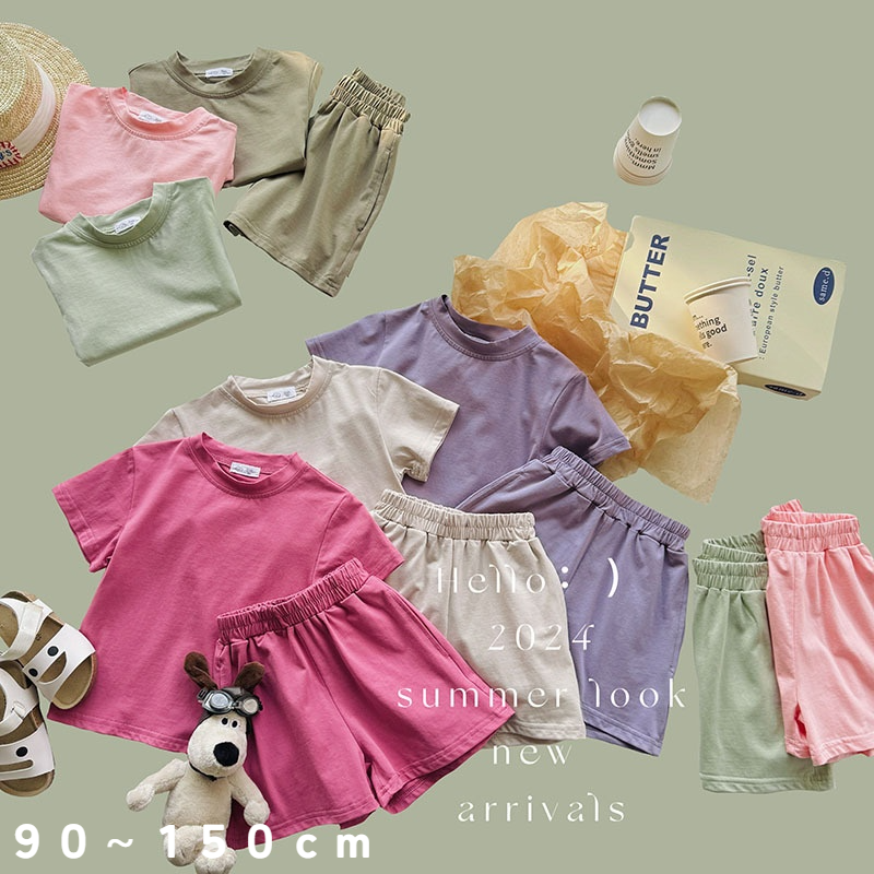 セットアップ｜子供服・綿・韓国風・キャンディーカラー・夏・ゆったり・半袖パンツセット・シンプル・可愛い・女の子・男の子・快適・男女兼用|undefined