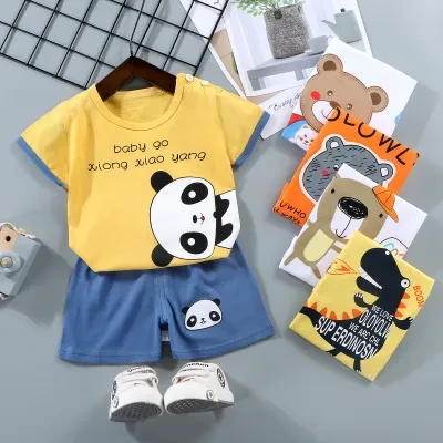 アニマルプリントTシャツ＆ショートパンツセット｜パンダ・ベア・恐竜・キッズ用・カジュアル・夏用・二点セット