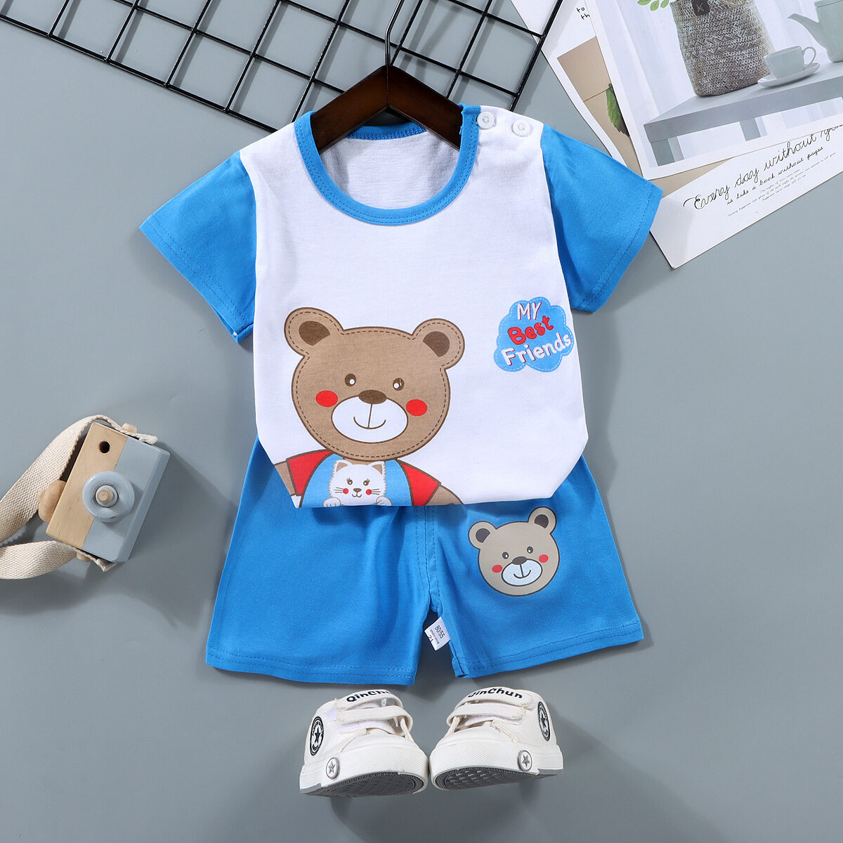アニマルプリントTシャツ＆ショートパンツセット｜パンダ・ベア・恐竜・キッズ用・カジュアル・夏用・二点セット|undefined