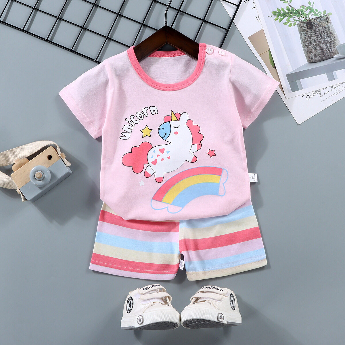 アニマルプリントTシャツ＆ショートパンツセット｜パンダ・ベア・恐竜・キッズ用・カジュアル・夏用・二点セット|undefined