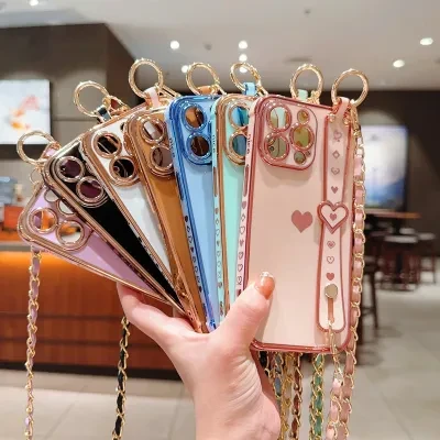 iPhone用スマホケース｜電気メッキ・ハート・iPhoneシリーズ対応・高級感・プロモーション・スタンド・スマホケース・掛けられる