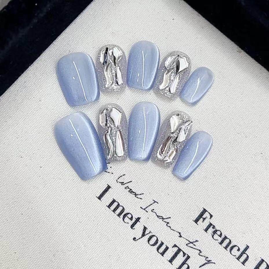 ブルーシェル ネイルチップ ジェルネイルチップ ネイビーホワイトニュアンスストーン 秋冬