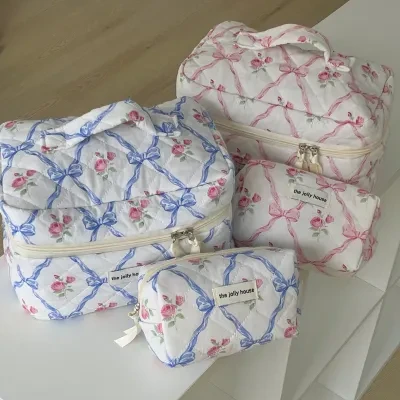 メイクポーチ｜蝶結び・花柄・収納ポーチ・レトロ・柔らかい・洗面用ポーチ・可愛い・八角形・レディース・コンパクト・短期旅行