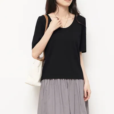 Ｔシャツ｜夏用・スリムフィット・インナーTシャツ・レディース・デザイン・バックオープン・ベーシック・半袖・ブラック・ホワイト・無地・服