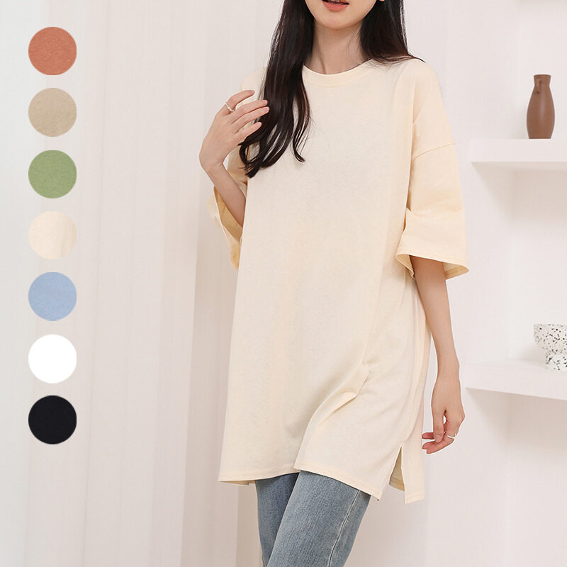 Tシャツ｜夏・純綿Tシャツ・サイドスリット・カジュアル・ゆったり・ミディアム丈・ショートスリーブ・服|undefined
