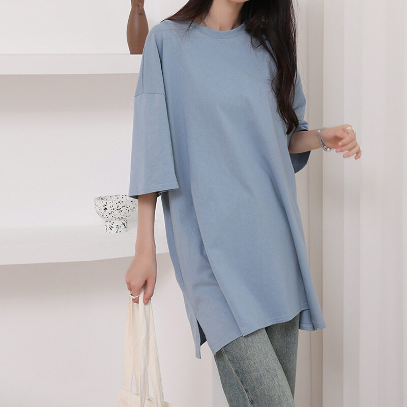 Tシャツ｜夏・純綿Tシャツ・サイドスリット・カジュアル・ゆったり・ミディアム丈・ショートスリーブ・服|undefined