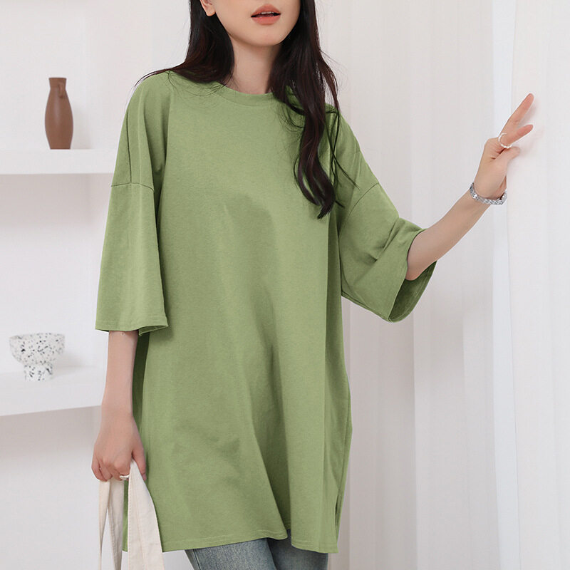 Tシャツ｜夏・純綿Tシャツ・サイドスリット・カジュアル・ゆったり・ミディアム丈・ショートスリーブ・服|undefined