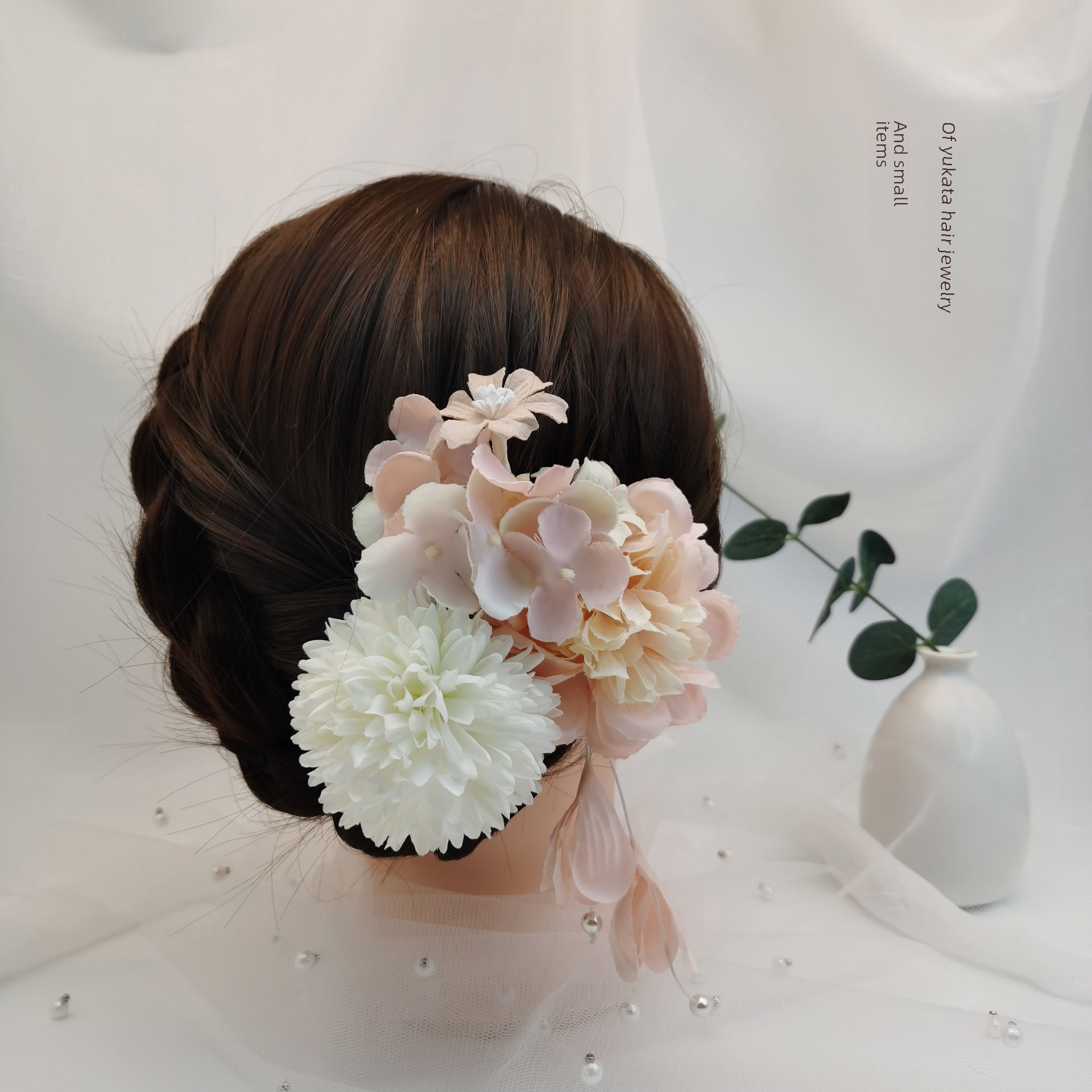 古風ヘアクリップ｜唐風公主風・優雅・仿真花・刺繍ボール花・パール|undefined